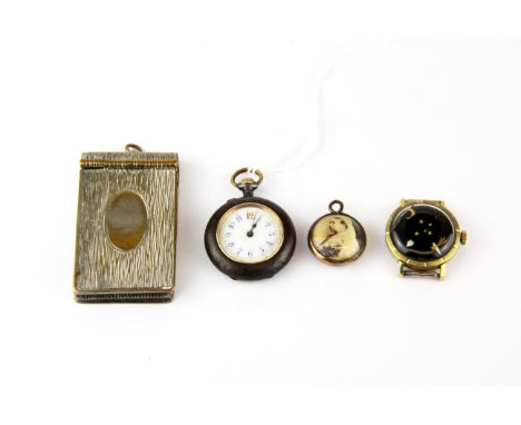 A small Victorian ladies gun metal pocket watch with anniversary engraving for 1875 - 1900, a vintage Consul Lunastar Swiss s