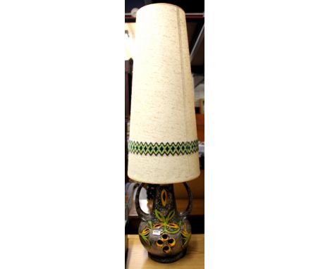 A 1970's ceramic floor lamp with original shade, overall H. 127cm.