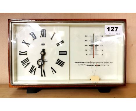 An unusual Russian Weger 1960's desk clock, barometer and thermometer, 16 x 27cm.