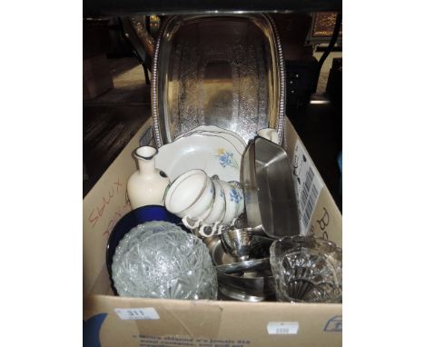 A miscellaneous selection including part Royal Vale tea service, plated ware and glass ware 