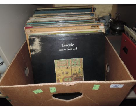 A box of vinyl albums mainly classical and light classics