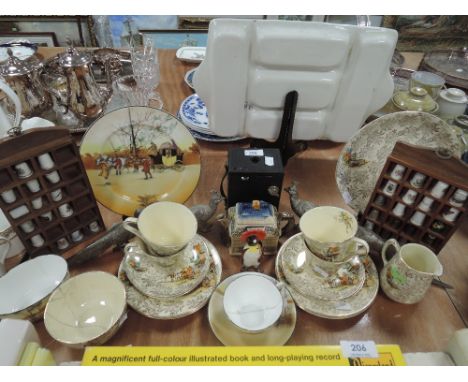 A selection of ceramics including part tea service and thimbles