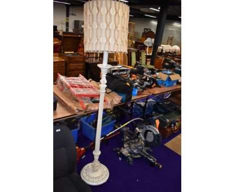 A vintage painted standard lamp, with part rush shade