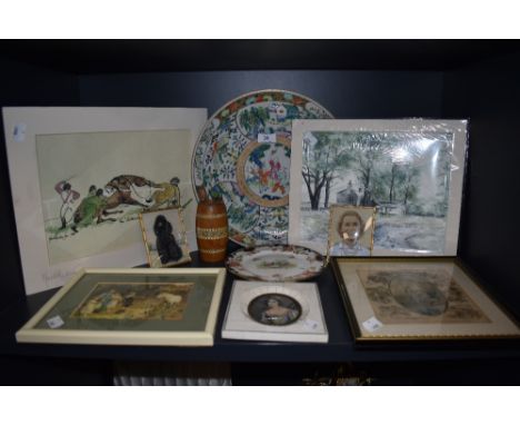 A selection of pictures and ceramics including a signed Mark Huskinson print The Enthusiast