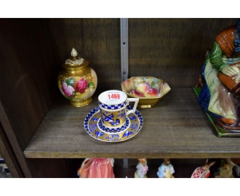 A Royal Worcester fruit painted octagonal dish, circa 1917, by Ricketts, 11cm wide; together with another Royal Worcester flo