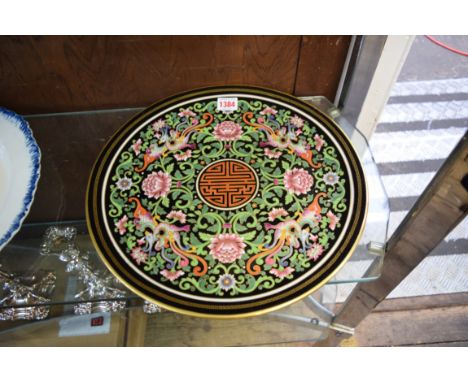 An unusual Royal Worcester famille rose charger, circa 1878, printed and impressed marks, 36.5cm diameter