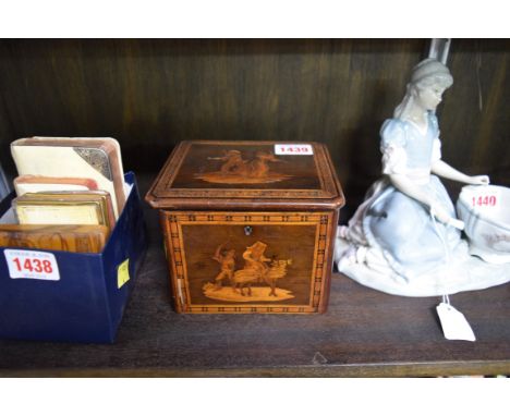 A Sorrento ware olivewood and inlaid tea caddy, 13.5cm wide.  
