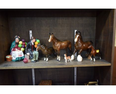 Two Royal Doulton figures, comprising 'The Old Balloon Seller', HN1315; and 'The Balloon Man', HN1954; together with three Be