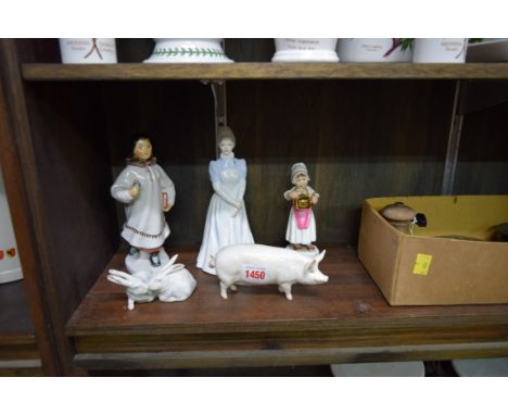 A Beswick pig, 'Champion Wall Queen'; together with a Royal Worcester figure of 'Polly Put the Kettle on'; a Coalport St Mary