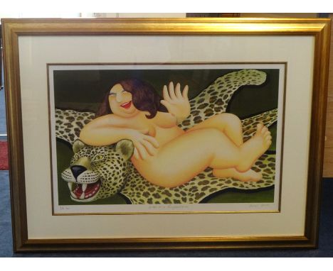 Beryl Cook (1926-2008), print 'Nude on a Leopard Skin' rare edition PP 1/10 from the Cook families personal collection of Ber
