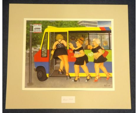 Beryl Cook (1926-2008) signed print 'Bus Stop', unframed, 50cm x 39cm.