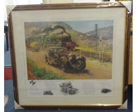 Terence Cuneo 'Bentley v Blue Train'' a colour print with remarques, published in 1970 by Colourviews Ltd of Birmingham.