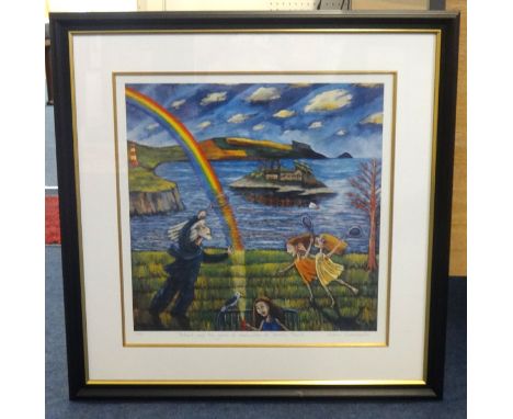 Karen Ciambriello, signed print 'Robert Lenkiewicz and a Game of Badminton at Devils Point' No 7/250, 42cm x 40cm.