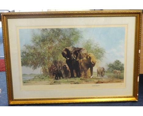 David Shepherd, signed limited edition print 'Elephants and Egrets' No 402/1300, 43cm x 75cm.