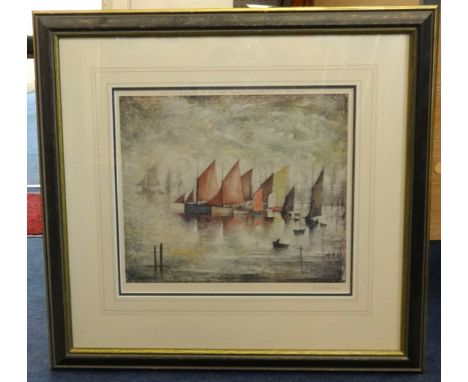 Laurence Stephen Lowry (1887 - 1976), 'Sailing Boats' print, signed in pencil and bearing The Fine Art Trade Guild Stamp, 32c