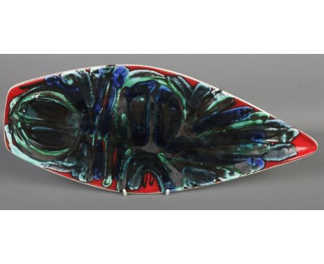 A Poole pottery Delphis dish. (43cm x 17cm)  