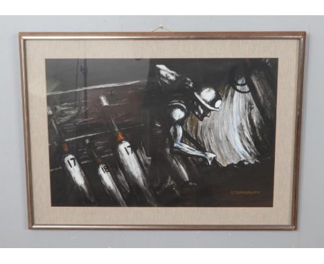R J Bradbury, Agecroft Colliery - Blackfilling, acrylic c1970.88x64cm  