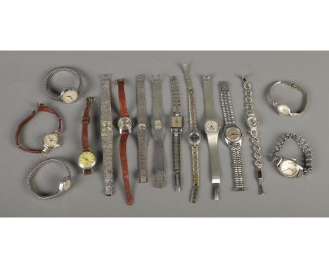 Fifteen ladies watches, including manual wind examples. Timex, Corvette and Revue-Sport.  