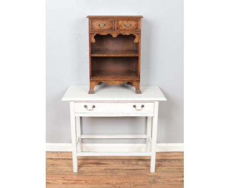A burr walnut bedside cabinet along with painted console table. Console table:Hx76cmWx91cmDx43cm  