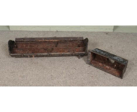 A cast iron trough along with a cast iron drain hopper. Length of trough 98cm.  