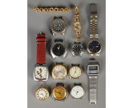 A quantity of wristwatches. Includes Timex, Larex Luxury, Sekonda, etc.  Most watches not running.
