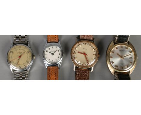 Four wristwatches. Includes Seiko Automatic, manual Timex, Hopalong and Avia.  Avia missing back.
