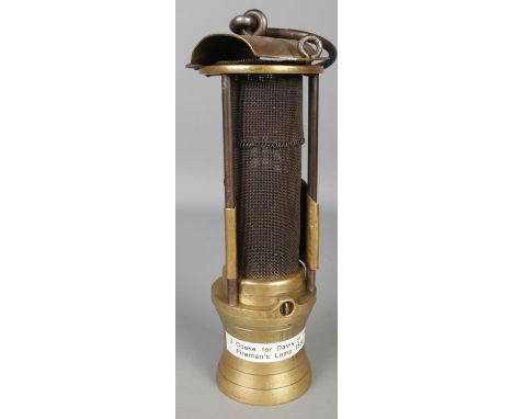 A vintage brass davy-type miners lamp. Marked Davis, Derby.  