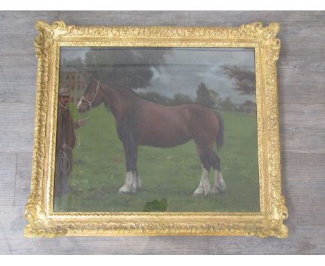 FREDERICK MANSFIELD LUTYENS (1860-1924) An oil on canvas - 'Lily Of The Dale', portrait of a horse and handler. Signed bottom
