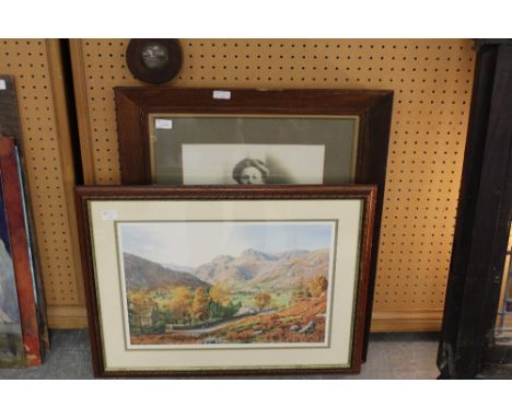 Two prints of Lake District Scenes along with a Victorian Portrait