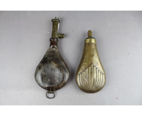 Brass powder flask and leather shot flask