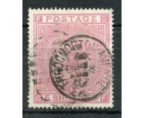 1867 - 83 5/- rose plate 4 (GF) on blued paper sound used with Throgmorton Avenue cds and light duplex.  SG 134.  Cat £4200.