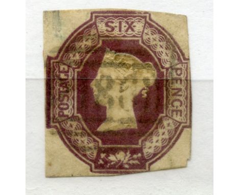 1847 Embossed 6d dull lilac almost 4 margined with light cancel.  SG 59.  Cat £1000.