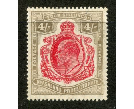 NYASALAND 1904 - 11 4/- carmine and black mint, light corner crease.  SG 79.  Cat £120.
