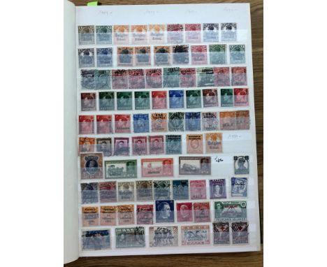 OVERPRINTS stock book with British, CW and foreign overprinted stamps, noted selections of GB Officials, Bahrain, India, Germ