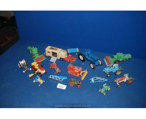 A small quantity of old Farm Machinery, mostly Matchbox including two old green Combines, Massey Ferguson Tractor, Ford Tract