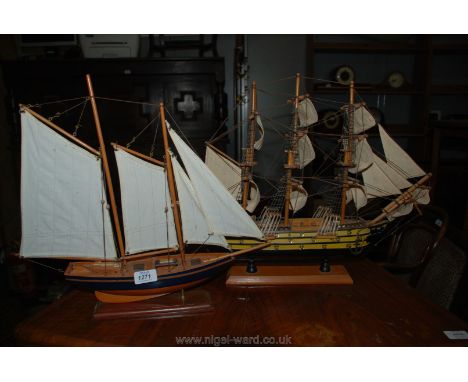 Two Model Ships, HMS Victory and Sailing Ship 