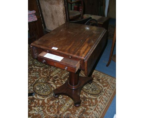 A 19th c. Mahogany sofa style Table with rectangular top and two short drop leaves, with two false drawer fronts one side and