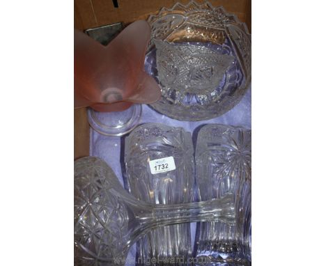 Miscellaneous glass including ship's decanter, vases, etc.