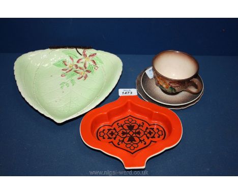 A small quantity of Carltonware including Trio with raised floral decoration on dimpled brown background, retro design dish a