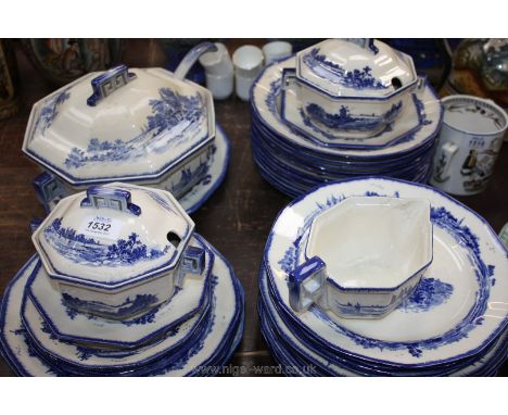 A large quantity of blue and white Royal Doulton 'Norfolk' pattern Dinner ware including dinner plates, large soup bowls, sou