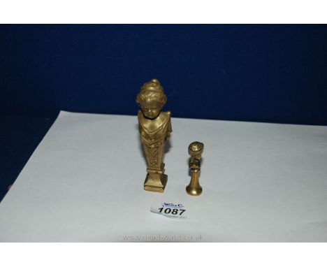 An antique French bronze desk Seal surmounted with a classical bust along with another, smaller Seal also with classical bust