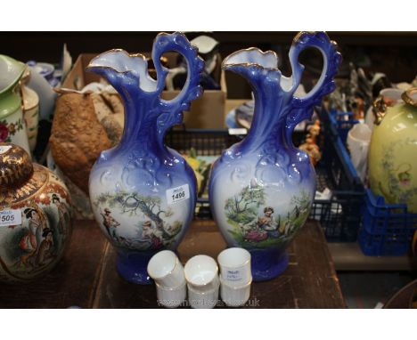 A pair of matching Staffordshire 'Utopia Giftware' Vases and six white Egg Cups