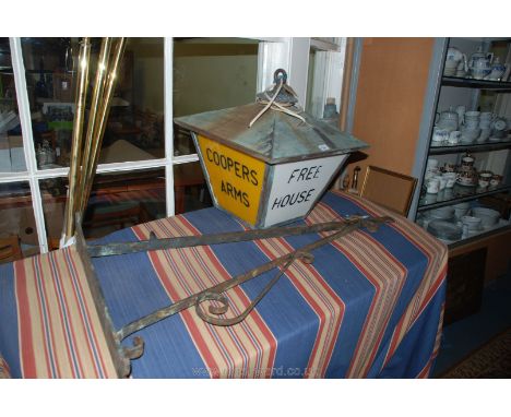 An early Copper Pub Lantern and iron bracket