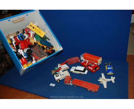 A quantity of Matchbox and Corgi, Meccano Cars and Lorries including Leyland tipper, articulated trailer, Corgi police Range 