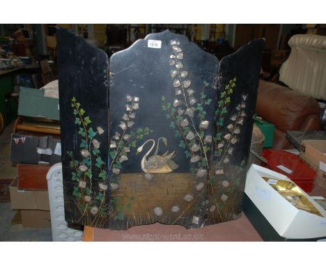 A papier mache Fire Screen, hand painted and having mother of pearl inlay