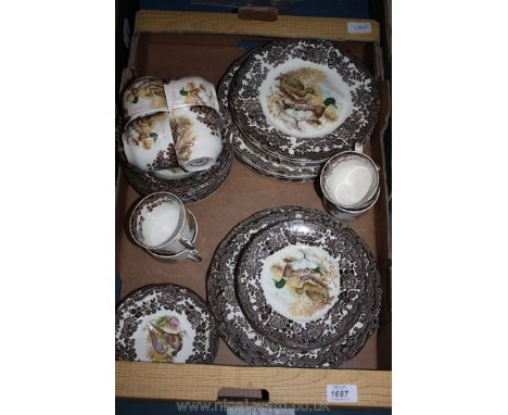 A Royal Worcester Palissy Game series part Dinner/Tea Service including cups, saucers, plates and bowls 