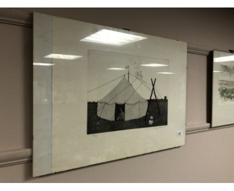 A continental limited edition print - Circus tent, 94/1000, indistinctly signed, 40 cm, x 30 cm