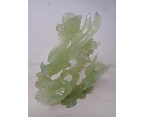 A Chinese Jade carving depicting birds, height 19 cm.
