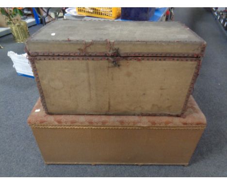 A 19th century pine canvas upholstered trunk together with a loom blanket box 