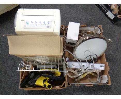 Two boxes of retro style pendant light fitting, Delonghi dehumidifier, Karcher window cleaner (a/f)